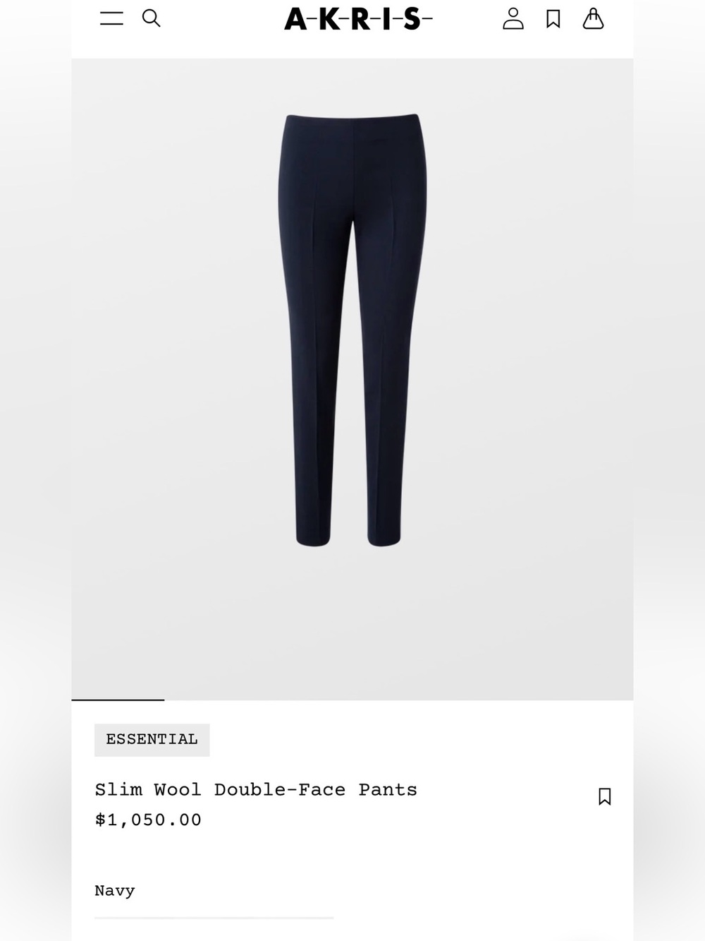 $1,050 Akris Navy Double-Faced Italian Wool Slim Tailored Pants Size US 12